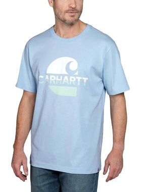 Carhartt Short Sleeve Logo Tee in Light Blue with White and Lime Graphic